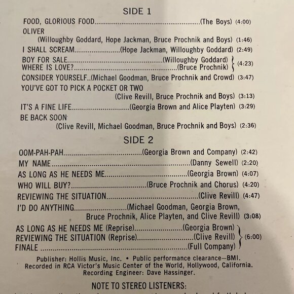 Lionel Bart Oliver! (Vinyl, 1963) RCA Victor LOCD-2004 Good Gatefold LP Record - Picture 6 of 12